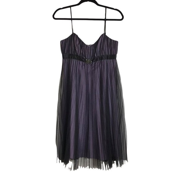 Adrianna Papell Spaghetti Strap Evening Mini Dress Size 4 with Black Sheer Overl - Picture 1 of 9